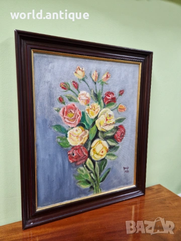 Чудесна антикварна майсторска авторска картина масло върху платно , снимка 4 - Антикварни и старинни предмети - 53285170