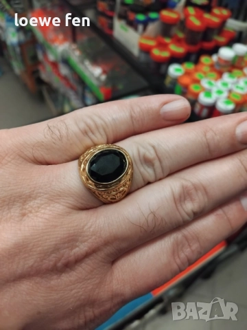 Мъжки овален пръстен с черен камък неръждаема стомана , много красив!, снимка 8 - Пръстени - 49741221