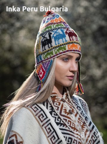 Автентична перуанска шапка модел Куско от овча вълна, снимка 2 - Шапки - 40190149