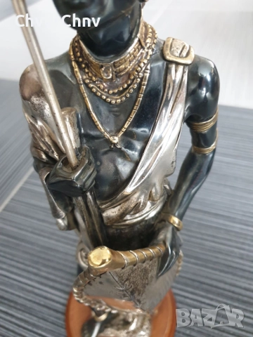 CIARTE Blackmoor статуетка посребрен резин 39см/италианска фигура на негър-войн/злато-сребро 925, снимка 7 - Статуетки - 52897142