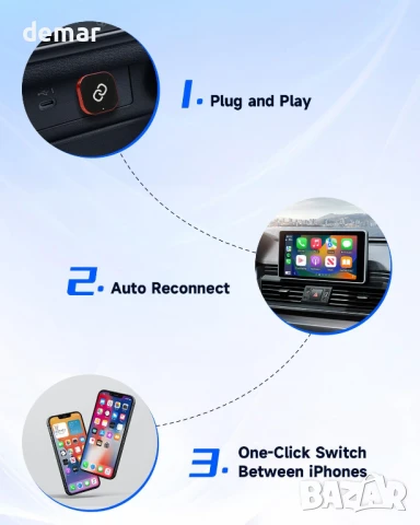 Безжичен CarPlay адаптер Spedal за iPhone, за автомобили от 2016 г. и iOS 10+ (само за iPhone), снимка 3 - Аксесоари и консумативи - 50594936