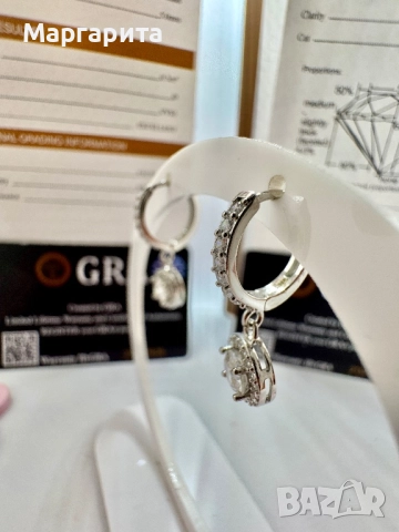 Сребърни обеци с мойсанит (Диамант) 0.5 карата, снимка 5 - Обеци - 52266573