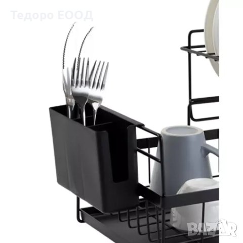 Голям черен сушилник за съдове на два етажа/ нива и отцедник прибори, снимка 4 - Сушилници - 43900878
