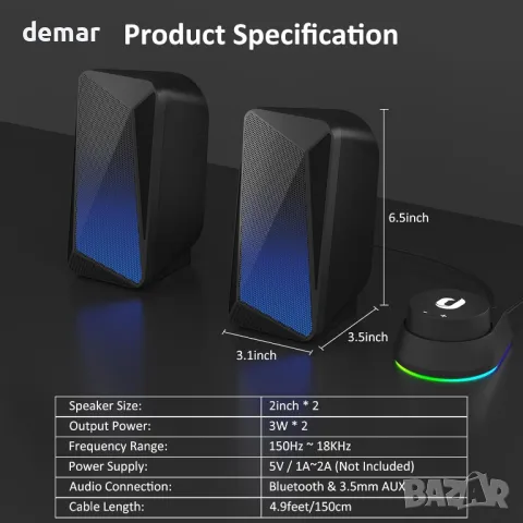 Jeecoo M40 геймърски саундбар с LED пламък, 3.5 мм AUX и Bluetooth, USB захранван, снимка 6 - Bluetooth тонколони - 50032746