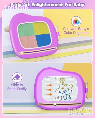 Магнитна дъска за рисуване за малки деца, лилава, снимка 6 - Образователни игри - 50525696