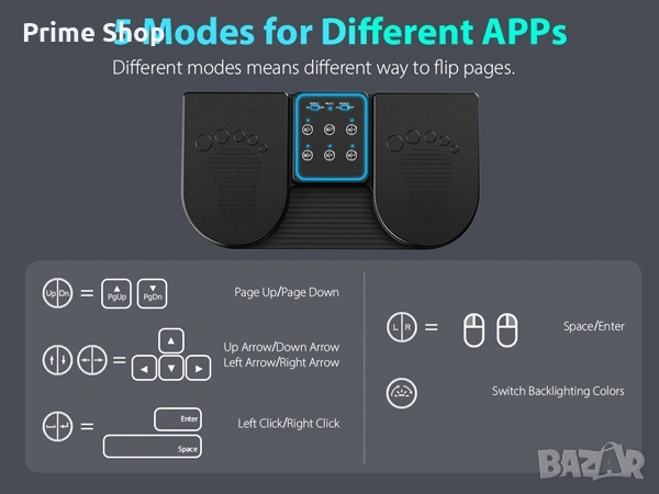 Bluetooth педал за прелистване на страници с RGB подсветка, Doohoeek, снимка 9 - Друга електроника - 53541940