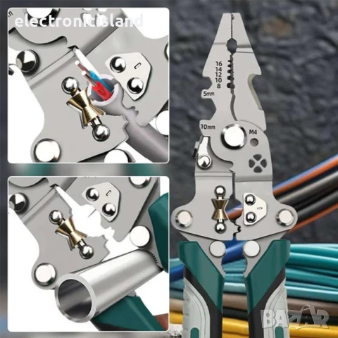 12 в 1 Сгъваеми клещи, мултифунционален инструмент за оголване на кабели, рязане, кримпване, снимка 11 - Клещи - 50750292