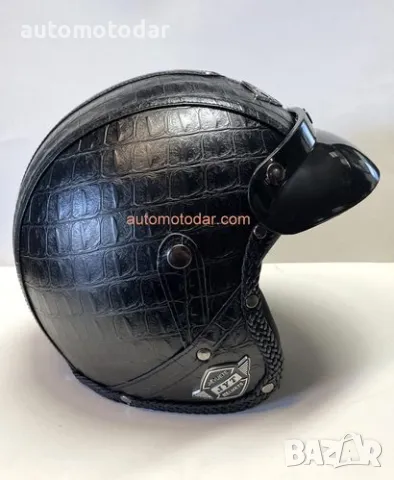 Отворена кожена каска за мотор скутер мотопед, снимка 4 - Аксесоари и консумативи - 48798008