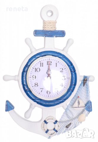 Декорация часовник, Рул, Дървен, За окачване, 33х32 см., снимка 1 - Морски сувенири - 37204162