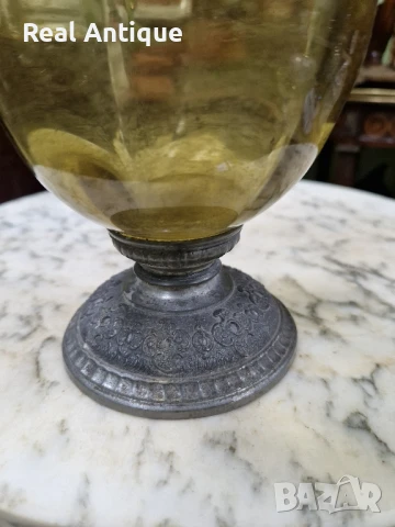 Стара рядка антикварна османска гарафа декандер метал стъкло , снимка 5 - Други ценни предмети - 51029298