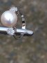 Дамски сребърен пръстен с естествена перла и цирконии, снимка 5