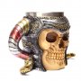 Код 94141 Стилна чаша от полирезин и метал с релефни декорации - череп с шлем и рога, снимка 3
