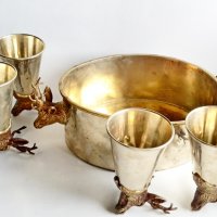 Античен сет чаши с еленска глава и купа от Бронз-Месинг за Хижари или Ловци, снимка 13 - Антикварни и старинни предмети - 38345626