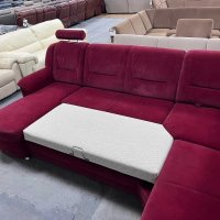 Червен ъглов диван от плат с ф-я сън и ел.лежанка "SC Classic", снимка 7 - Дивани и мека мебел - 39971796