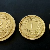 Монети. Франция. Френски франкове . 0,50 ,1 и 2 франка. По рядка година.1938, 1939 г. , снимка 1 - Нумизматика и бонистика - 32883762