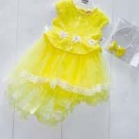 Детска жълта рокля с диадема 3-4,5г, снимка 1 - Детски рокли и поли - 36829134