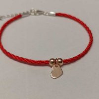 Дамска гривна червен шнур и сребърно сърце със покритие от розово злато, снимка 4 - Гривни - 28244551