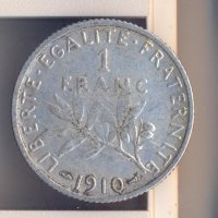 Франция стар сребърен франк 1910 година, снимка 1 - Нумизматика и бонистика - 38318947