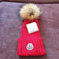 дамска шапка зимна топла с рошав понпон от естествен косъм Moncller, снимка 7 - Шапки - 27752471
