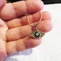 Старинно сребърно око на Назар - амулет против уроки - предпазва от зли очи, премахва негативната, снимка 2 - Колиета, медальони, синджири - 33007430