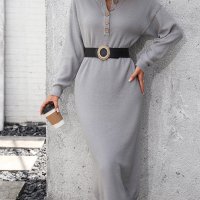 Модна дамска плетена рокля с копчета с темперамент, 3цвята - 023, снимка 14 - Рокли - 43317905