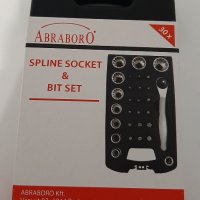 Abraboro комплект тресчотка, вложки и накрайници 30 части, снимка 2 - Куфари с инструменти - 33572644