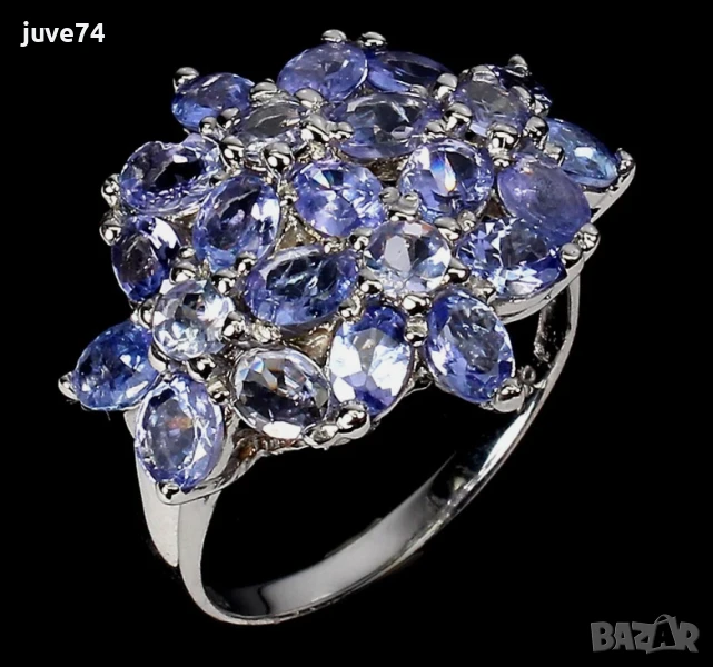 СРЕБЪРЕН ПРЪСТЕН С ЕСТЕСТВЕН ТАНЗАНИТ (ТАНЗАНИЯ), снимка 1