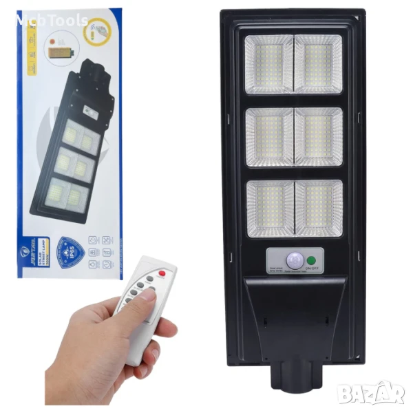 Улична соларна лампа със соларен панел и стойка 300W, 15 000mAh, 6500K, снимка 1