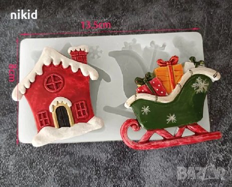шейна и коледна къща къщичка силиконов молд коледен фондан гипс декор шоколад, снимка 1
