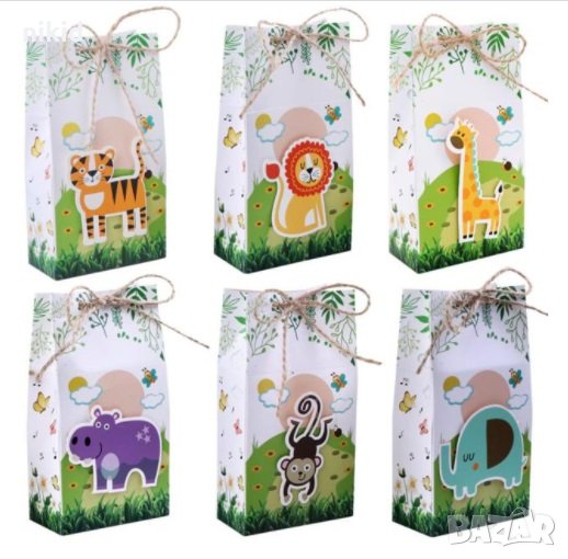 Зоо Диви Джунгла животни картонена кутия за лакомства подаръци рожден ден парти картонени кутийки, снимка 1