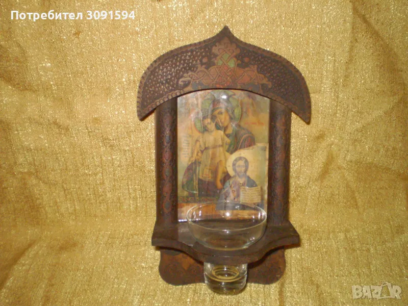 Примитив Старинен иконостас кандило с пирография, снимка 1