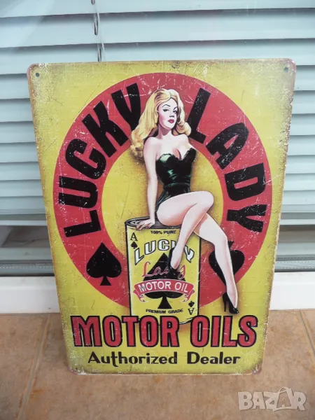 Метална табела Lucky Lady моторно масло еротика туба варел, снимка 1