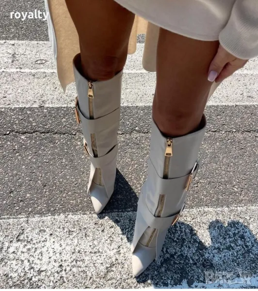 Ботуши на платформа - бежова кожа, снимка 1