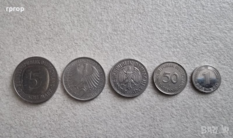  Германия. 1 , 2 , 5 дойче марки и 1 и  50 пфенига. 5 бр., снимка 1