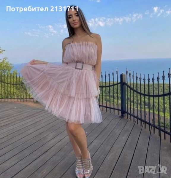 Кукленска рокля с бюстие в цвят пудра , снимка 1