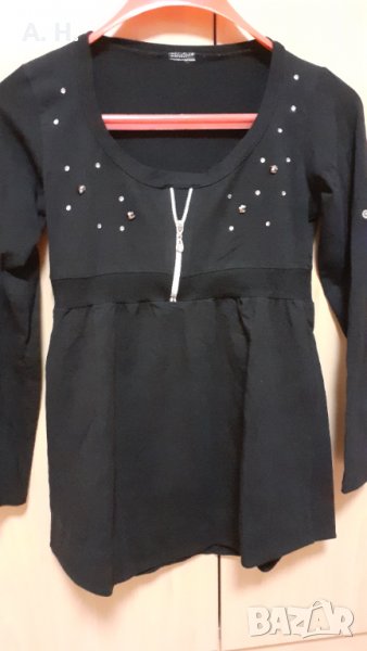 Дамска черна туника / блуза с камъчета, снимка 1