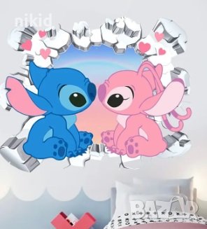 Стич и Лило  Stitch стикер лепенка за стена детска стая самозалепващ, снимка 1
