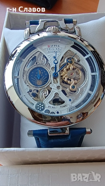 Skeleton DIFFUL Moon Phase Tourbillion Leather Men Automatic Watch, снимка 1