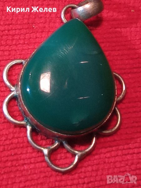 ТИБЕТСКО СРЕБРО и ЗЕЛЕН АХАТ СТАРИНЕН МЕДАЛЬОН МЕЛХИОР 72461, снимка 1