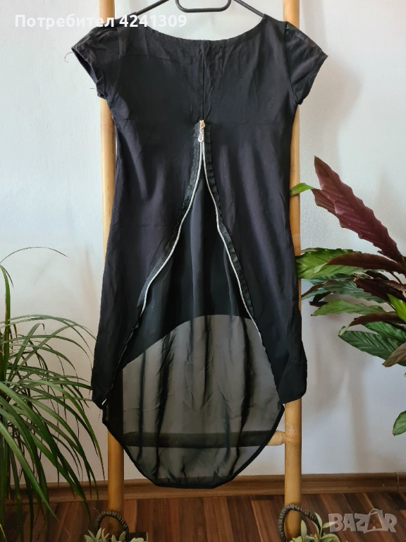 Черна дамска блуза/туника с къс ръкав, снимка 1