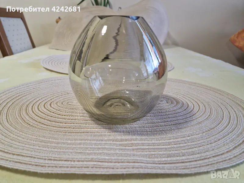 Сет от опушено стъкло ваза и пепелник, снимка 1