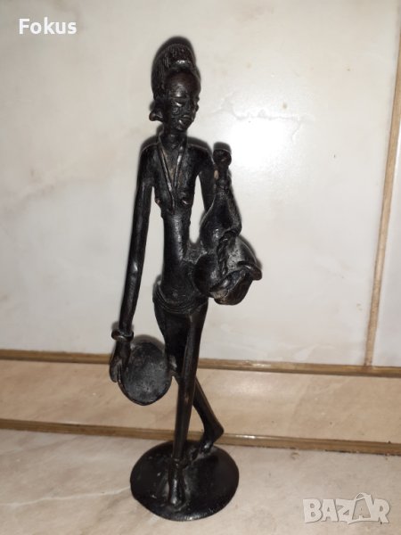 Уникална стара африканска бронзова статуетка фигура пластика, снимка 1