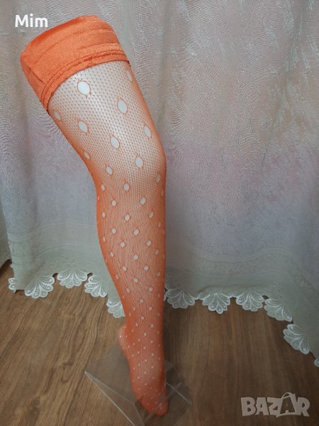  Оранжеви мрежести чорапи със сатенен ластик , снимка 1