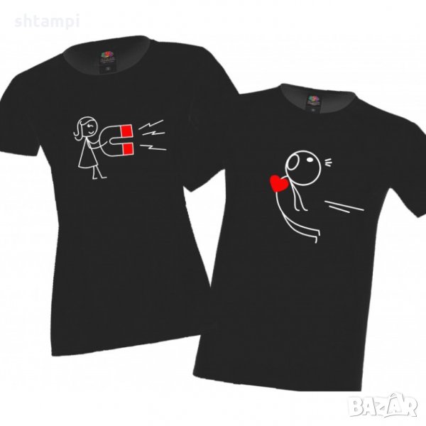Комплект тениски за влюбени Сърце и магнит Magnet stickman, снимка 1