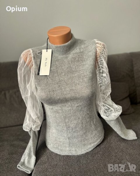 Пуловер с ръкави от мрежа, снимка 1