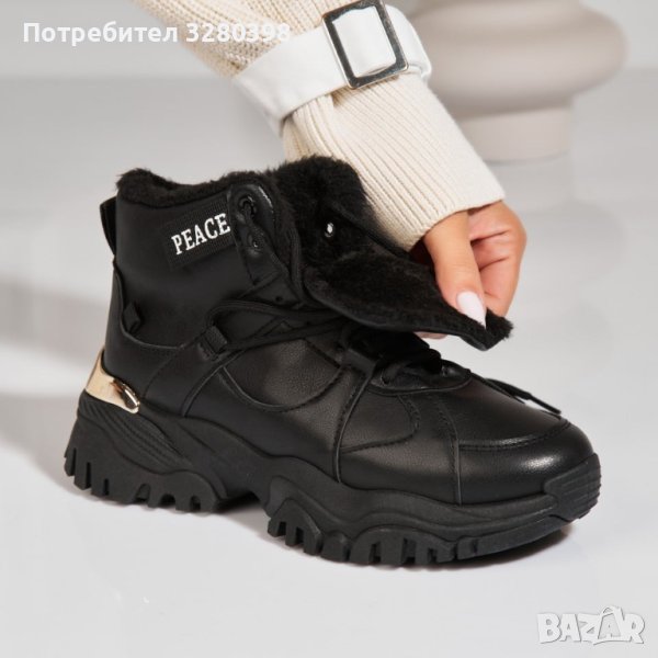 Модерни дамски боти е черен цвят с топла вата , снимка 1