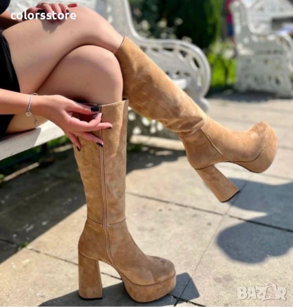 Ботуши на ток - светлокафяв велур - Z373, снимка 1