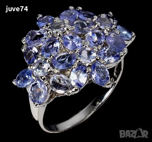 СРЕБЪРЕН ПРЪСТЕН С ЕСТЕСТВЕН ТАНЗАНИТ (ТАНЗАНИЯ), снимка 1