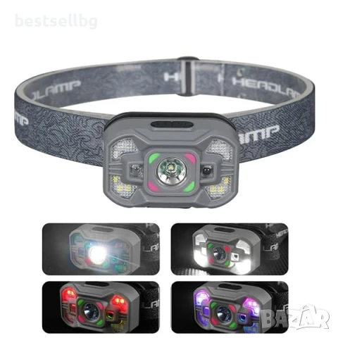Мощен челник със сензор LED фенер за глава презареждащ се USB за къмпинг лов риболов бягане палатка, снимка 4 - Къмпинг осветление - 51204098