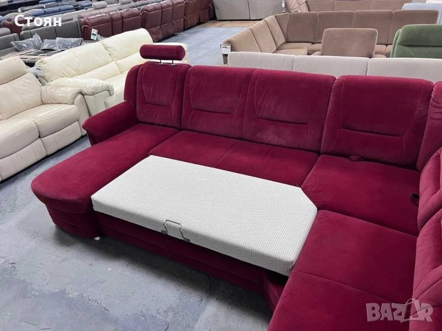 Червен ъглов диван от плат с ф-я сън и ел.лежанка "SC Classic", снимка 7 - Дивани и мека мебел - 39971796